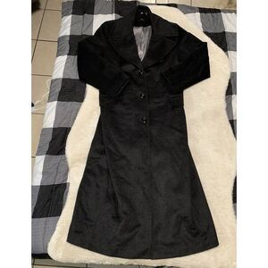 Calvin Klein Womens Black Wool Blend Button Down Trench Coat Size 14 Jacket‎